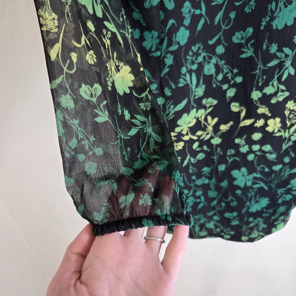 A New Day Green Floral Ruched Mesh Bodycon Mini Dress Size Medium - Picture 9 of 15